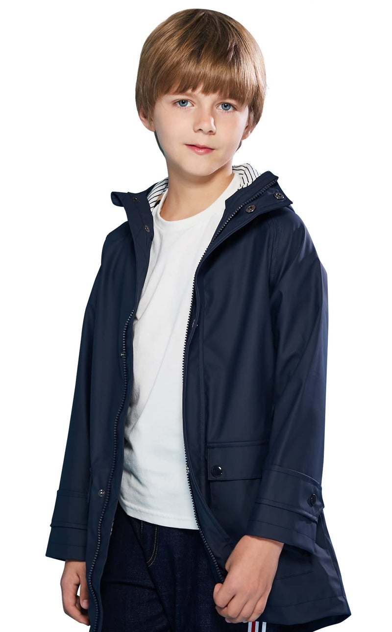 SOLOCOTE Kids Rain Jacket Hooded Lined Rubber RainCoats for Girls Boys Waterproof Windproof, 180806 Navy D 9-10Y - Image 1